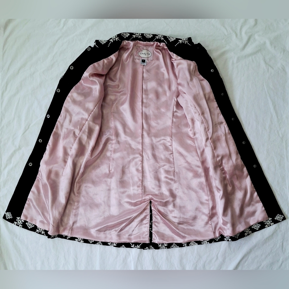 Anthropologie Wendy Hil Black Suede Embroidered Tunic Length Coat Size Small - Picture 11 of 15